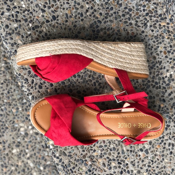 Red espadrille wedges - Picture 3 of 7